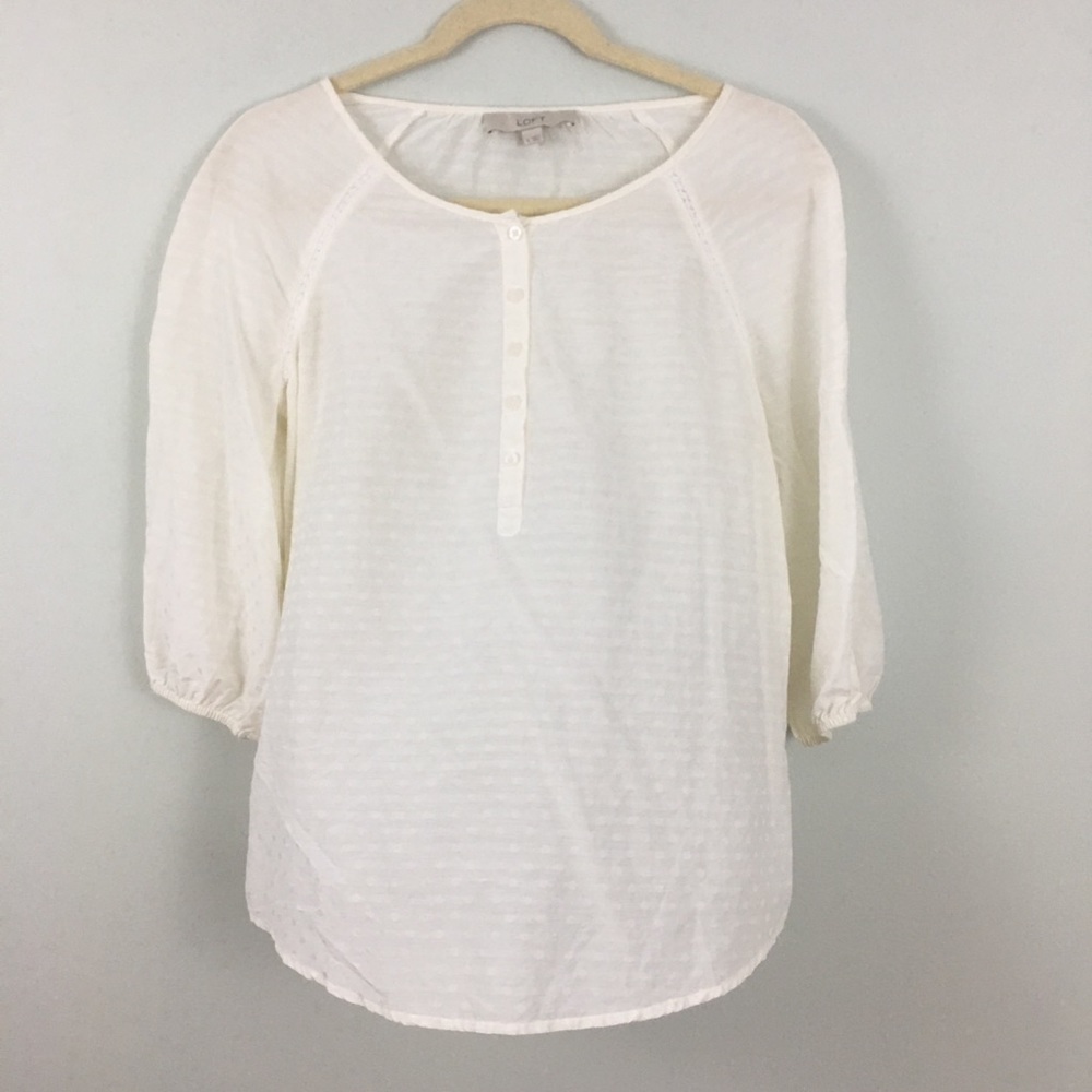 Loft silk blend 3/4 sleeve polka dot blouse size S